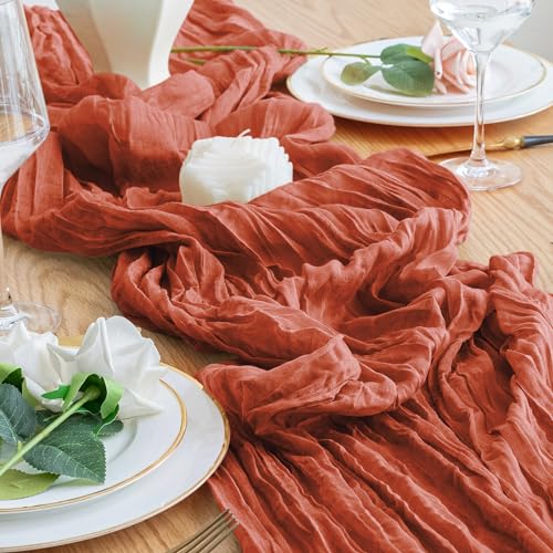 2 Pack Cheesecloth Table Runner 10FT - Terracotta Boho Sheer Rustic Decor