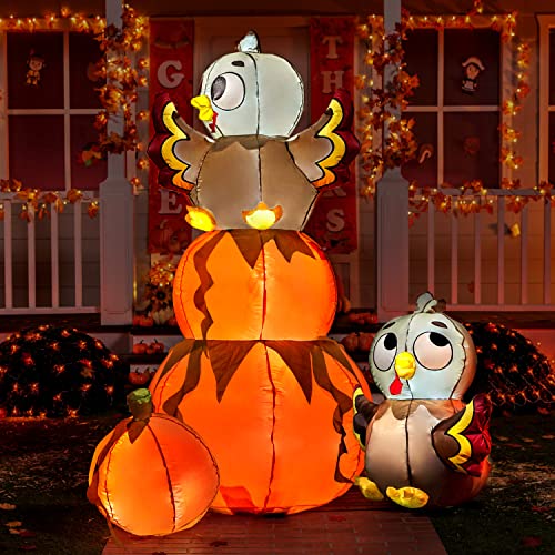 6 FT Thanksgiving Inflatable Stacking Pumpkin Turkey with Built-in LEDs - Outdoor Yard Decor