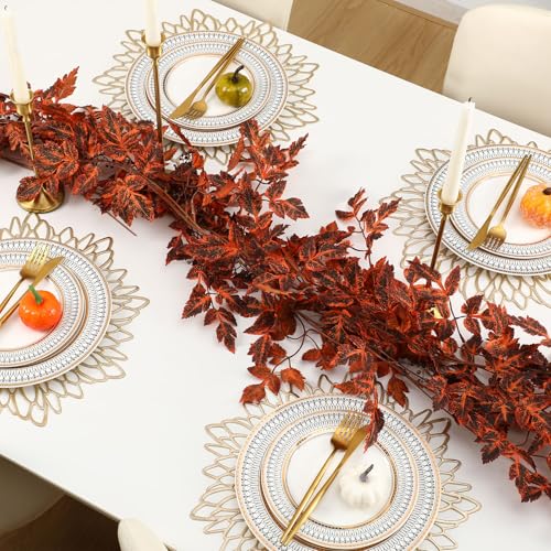 2-Pack Fall Garland Set - 6 ft Plum Autumn Leaves & Berries Decor