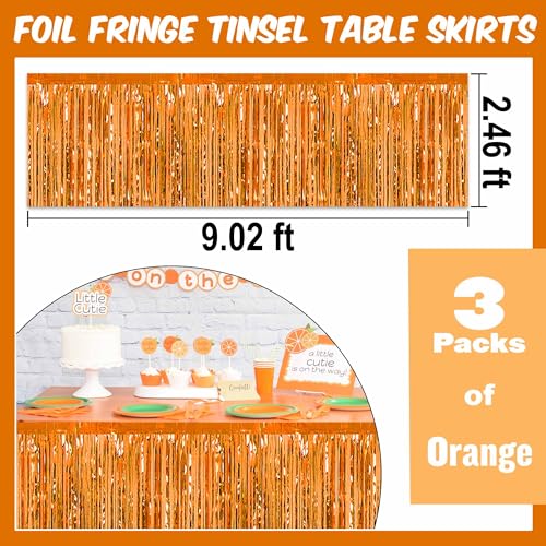 Orange Foil Fringe Table Skirts 3 Pack 29x108 Inches Party Decorations