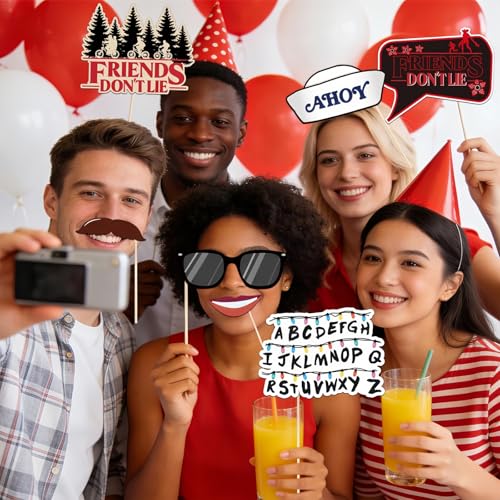 34pcs Halloween Party Photo Booth Props Set - Red & Black Decorations