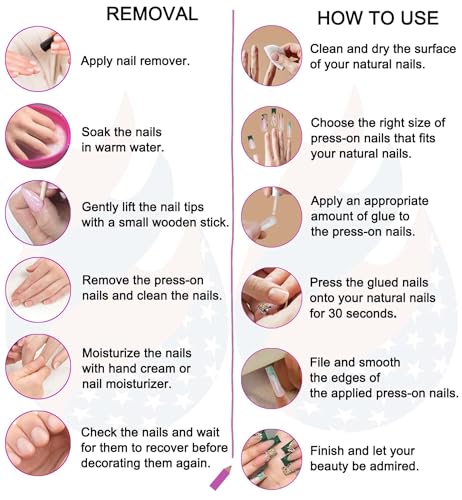 Gleamrain Long Stiletto Almond Press-On Nails - Design Color 814, 10Pcs, M Size