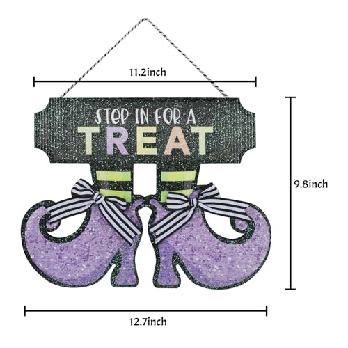 Halloween Witch Boot Door Sign Decorations - Purple MDF Witch Shoes - Spooky Front Door Decor for Halloween Party
