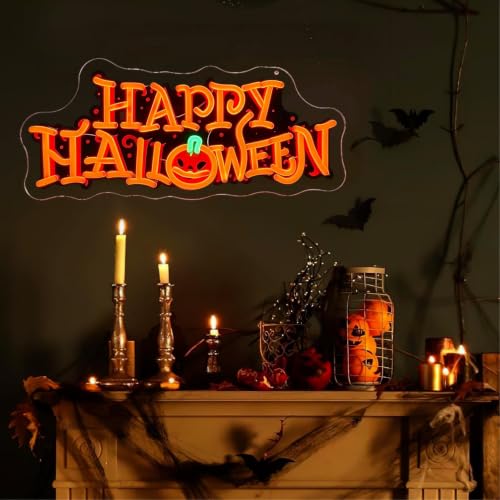 Happy Halloween Neon Sign UV Pumpkin LED Light - 16.9 x 7.3 inches - Variation 3
