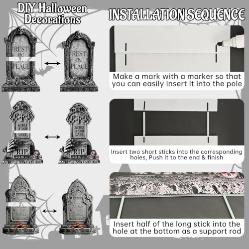 Halloween Yard Signs Set - Spooky Graveyard Tombstone Decorations with Stakes