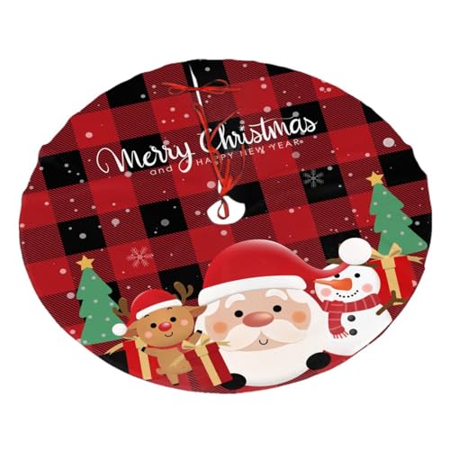 Buffalo Plaid Santa Claus Deer Snowman Christmas Tree Skirt 48 Inch - Holiday Decor