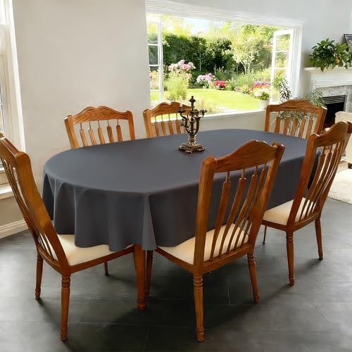 Gey 84x60 Inch Oval Tablecloth - Pack of 2 Washable Solid Grey Linen