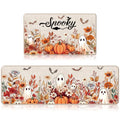 Halloween Kitchen Rugs - Pumpkin Ghost Floral Design, 2-Piece Mat Set