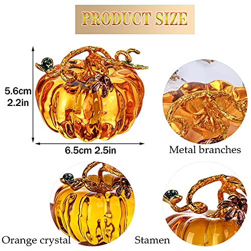 Hand Blown Crystal Pumpkin Figurine for Fall Harvest Decor - Brown Striped, 7.1cm