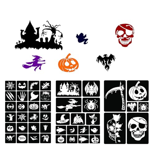 Halloween Glitter Tattoo Stencil Kit - Dark Black, Reusable Airbrush Templates