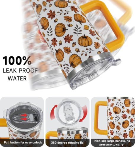 Fall Thanksgiving 40oz Pumpkin Hazelnuts Tumbler with Handle - Orange Variation