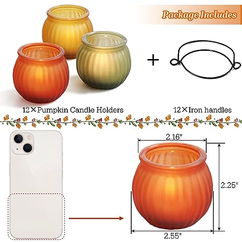 12Pcs Pumpkin Votive Candle Holders Set - Fall Decor, Orange-Red, Yellow, Green, Brown