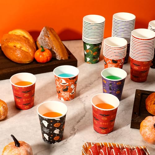 Halloween Disposable Paper Cups 9 oz Bulk - 100 Pack with Festive Designs