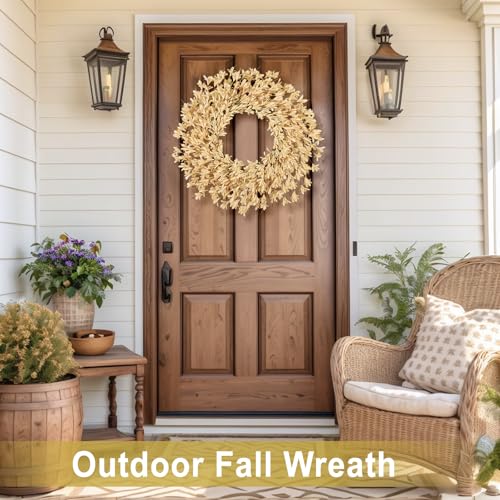 26 Inch Realistic Fall Wreath for Front Door - Wheat Variation