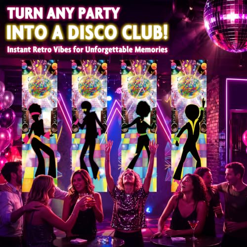 Retro Disco Door Banner Decorations - 59 x 16 in Halloween Party Decor - 4 Pack