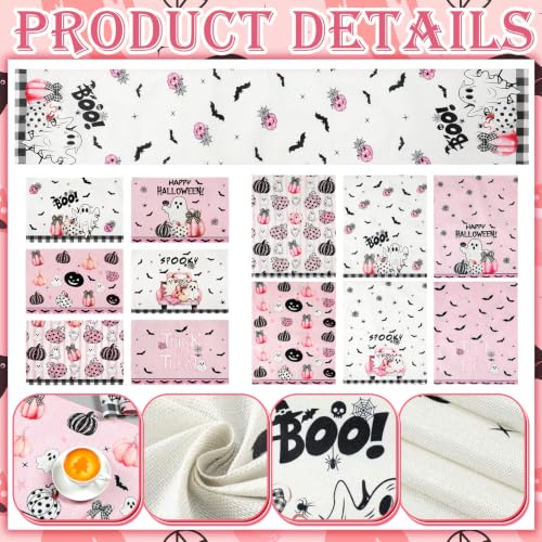 Pink Pumpkin Halloween Table Runner & Placemats Set - 13 Pcs Linen Decor