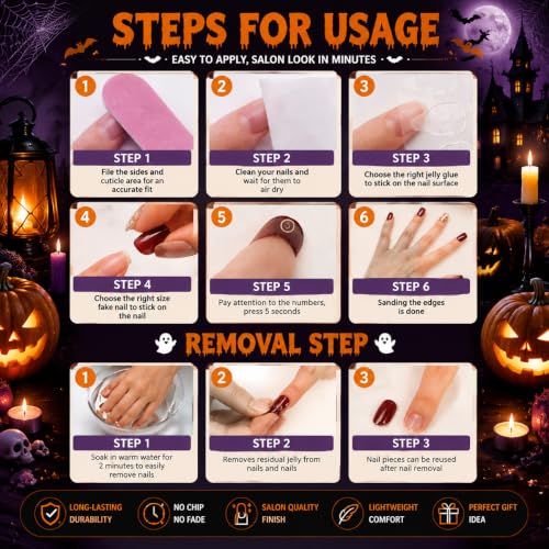 30Pcs Halloween Press On Nails Almond Shape - Spooky Ghost Bat Pumpkin Pattern - Variation 05