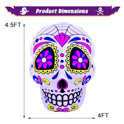 4.5 Ft LED Halloween Inflatable Sugar Skull Yard Decoration, Waterproof Outdoor Decor