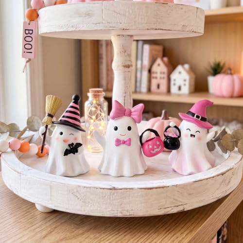 Pink Halloween Ghost Figurine Set - Resin Decor for Home & Parties