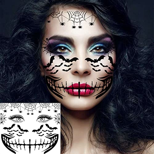 Halloween Face Temporary Tattoos Set - ScaryFace Variation, 4 Sheets, Kids & Adults