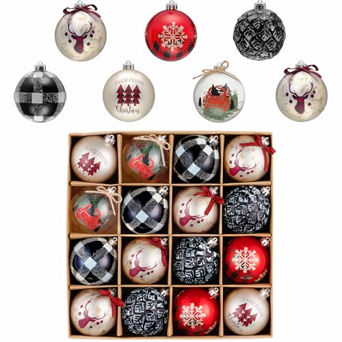 Christmas Ball Ornaments Set - 16 Pack 3.15 Inch Shatterproof Holiday Decorations
