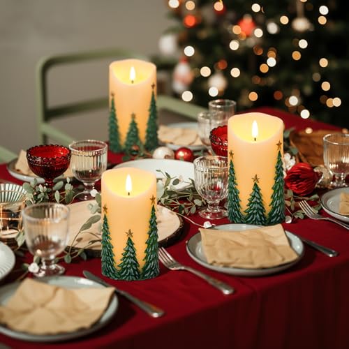 Christmas Tree Flameless Candles with Timer - Ivory, 3D Flickering Wicks