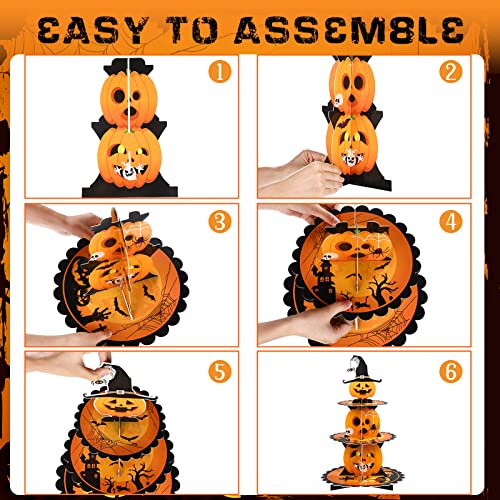 3-Tier Halloween Cupcake Stand with Pumpkin & Spider Design - Party Decor
