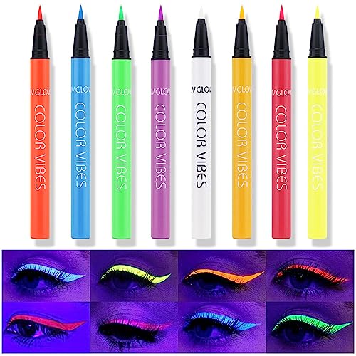 UV Glow Neon White Liquid Eyeliner - Waterproof, Long Lasting, Matte Colorful Eye Pencil