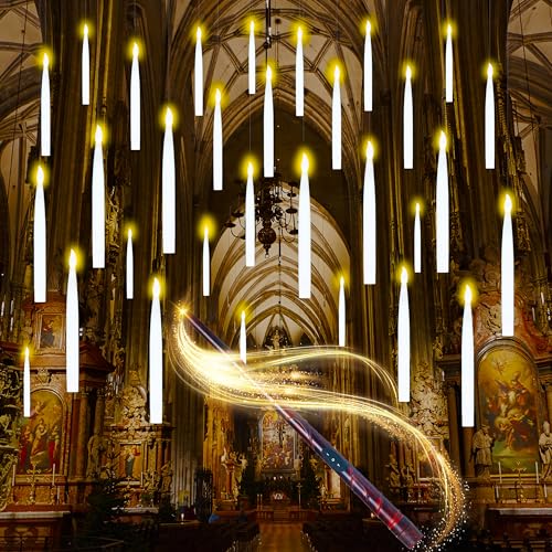 Floating Candles with Wand Remote - Halloween Flickering LED Taper Set - 20 Pieces