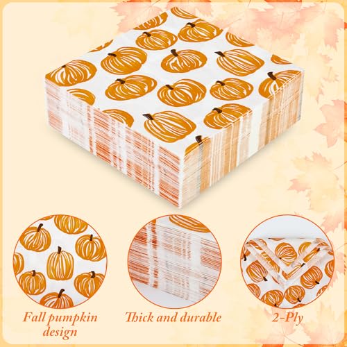 Pumpkin Fiesta Paper Napkins for Fall Parties - 100 Pack 6.5 Inch
