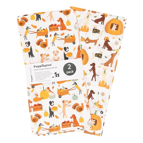 Harvest Hounds Dog Kitchen Towels - Fall & Thanksgiving Dish Towels Set, 2-Pack