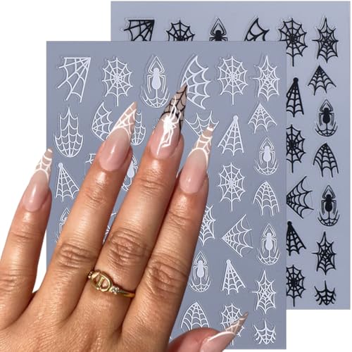 Halloween Nail Stickers 8 Sheets Spider Web Decals 3D Gothic Black Silver Gold Variation of M-Spider Web Stickers