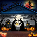 Halloween Witch Garage Door Cover Banner 18x7ft - Black Spooky Graveyard Scene