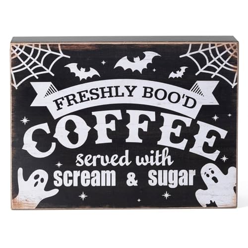 Halloween Wooden Sign for Coffee Bar - Ghost and Spooky Decor, 8x6 Inches