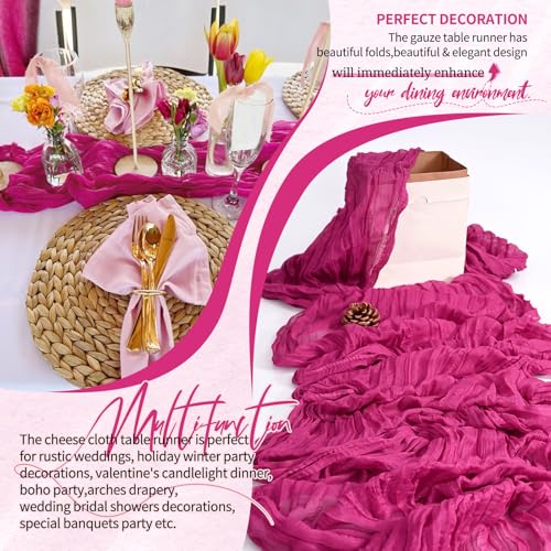 Showgeous Fuchsia Cheesecloth Table Runner - 10ft Wedding & Party Decor - Variation: Fuchsia / 1 Pack