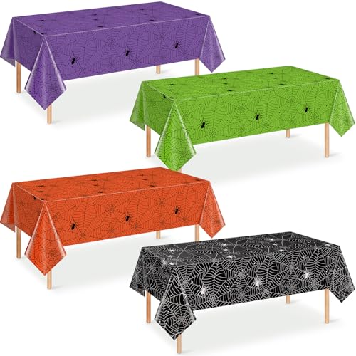 4 Pack Rectangle Halloween Spiderweb Tablecloths - Spooky Party Decorations