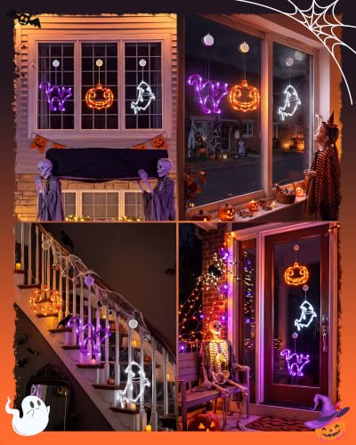Minetom 3 Pack Halloween Window Lights - Pumpkin Ghost Cat with Timer - Battery Operated Decorations