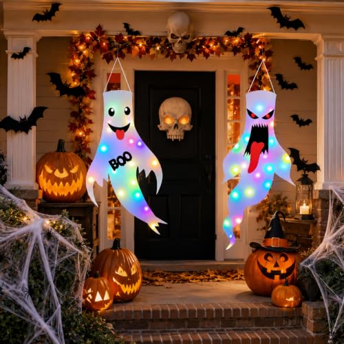 Outdoor Halloween Decorations Set with Web, Spider, Ghosts & Bats - Spooky Yard Decor Bundle