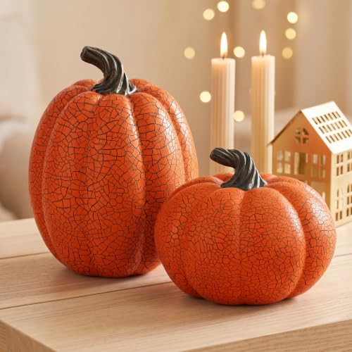 Yellow Fake Resin Pumpkin Decor Set - 2 Pieces Fall Halloween Thanksgiving