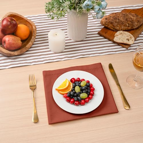 Rust Linen Cloth Napkins Set of 12 - 18x18 Inches Hemstitch Cotton Tableware