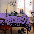 Halloween Rectangle Tablecloth 60 x 84 Inches with Spiderweb and Bat Design - Purple