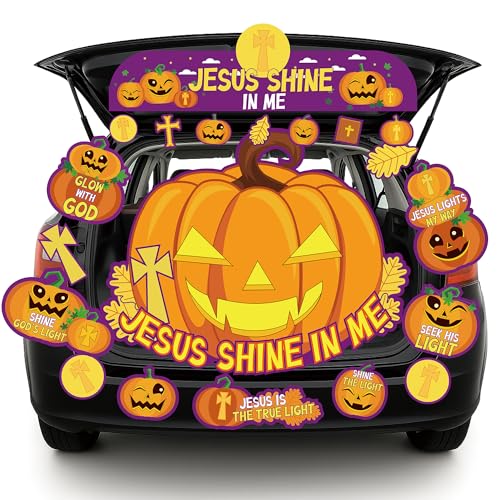 Halloween Religious Car Decorations Banner Kit with Pumpkin & Cross Backdrops