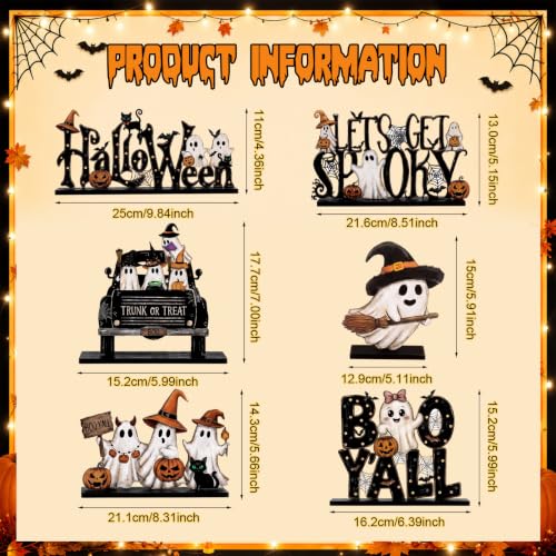 Halloween Wooden Table Decorations - 6 Pcs Spooky Centerpieces Black Variation