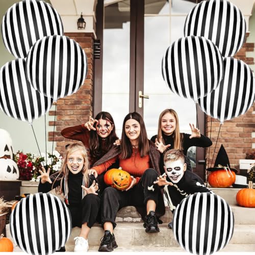 Black and White Striped Balloon Set - Halloween Party Decorations, 8 Pack