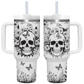 White Skull Goth Tumbler with Handle - 40 OZ Skull Lover Gift for Women