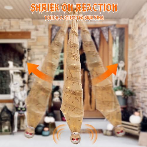 Yellow 70in Voice-Activated Shaking Corpse Halloween Decoration
