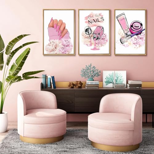 Pink Fashion Women Nail Wall Art Poster Set - Purple / 16x24