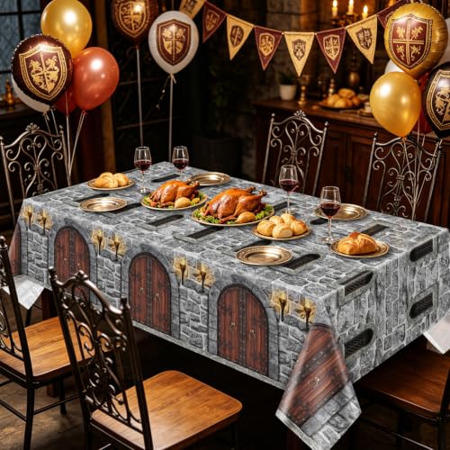 Medieval Brick Tablecloth Set - Waterproof 4 Pack for Castle Party Decor (51 x 86 Inches)