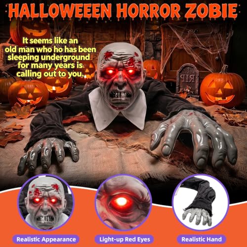 Gray Halloween Decor Outdoor Scary Crawling Zombie with Light-Up Red Eyes - 52IN