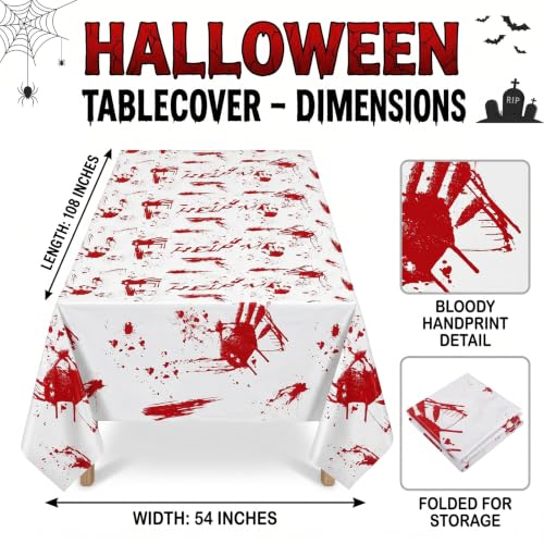 Bloody Handprint Tablecloth 54x108 Inches - Halloween Horror Party Cover - Handprints Variation